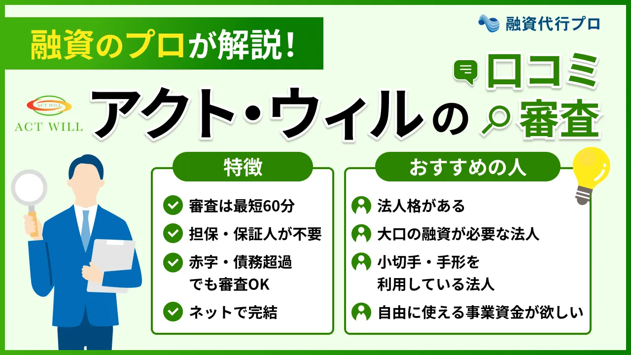 アクトウィルの「口コミ・評判」「審査」を【融資のプロ解説】