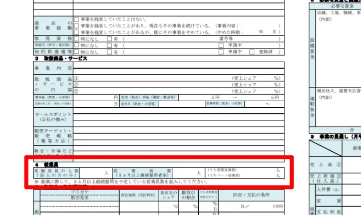 従業員_日本政策金融公庫の創業計画書