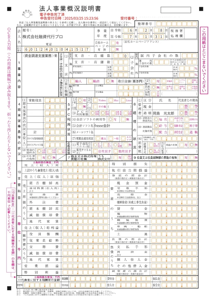 法人事業概況説明書