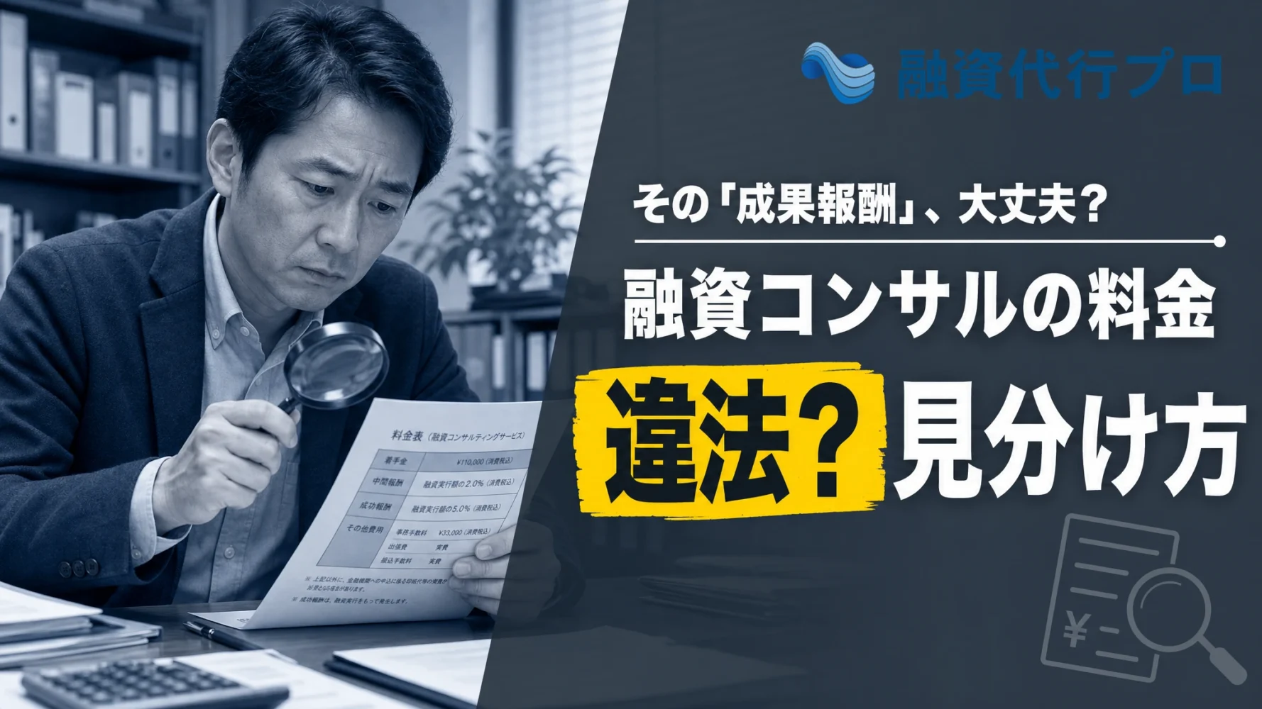 成果報酬型の融資コンサルが違法かを出資法5%と完全成果報酬の見分け方で解説するアイキャッチ