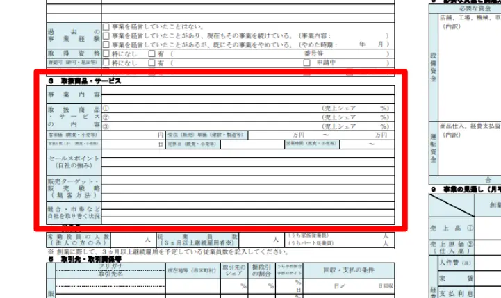 取扱商品・サービス_日本政策金融公庫の創業計画書